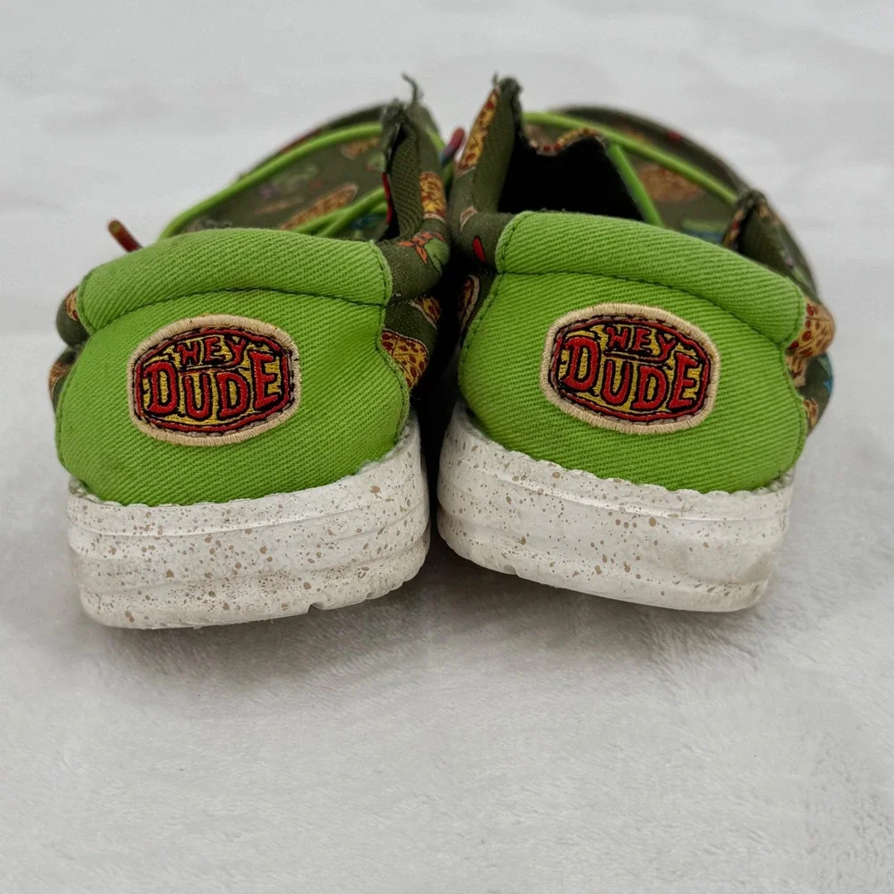 Hey Dude Wally TMNT Slip On Shoes Kids Size 12 Green Ninja Turtles Pizza Print